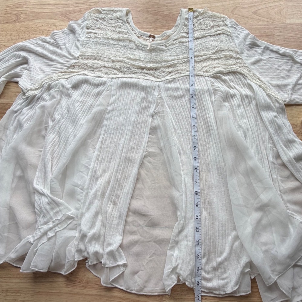 Free People Penny Lane Tunic Size Small Ivory/Off-White Sheer Lace Boho - Picture 6 of 11